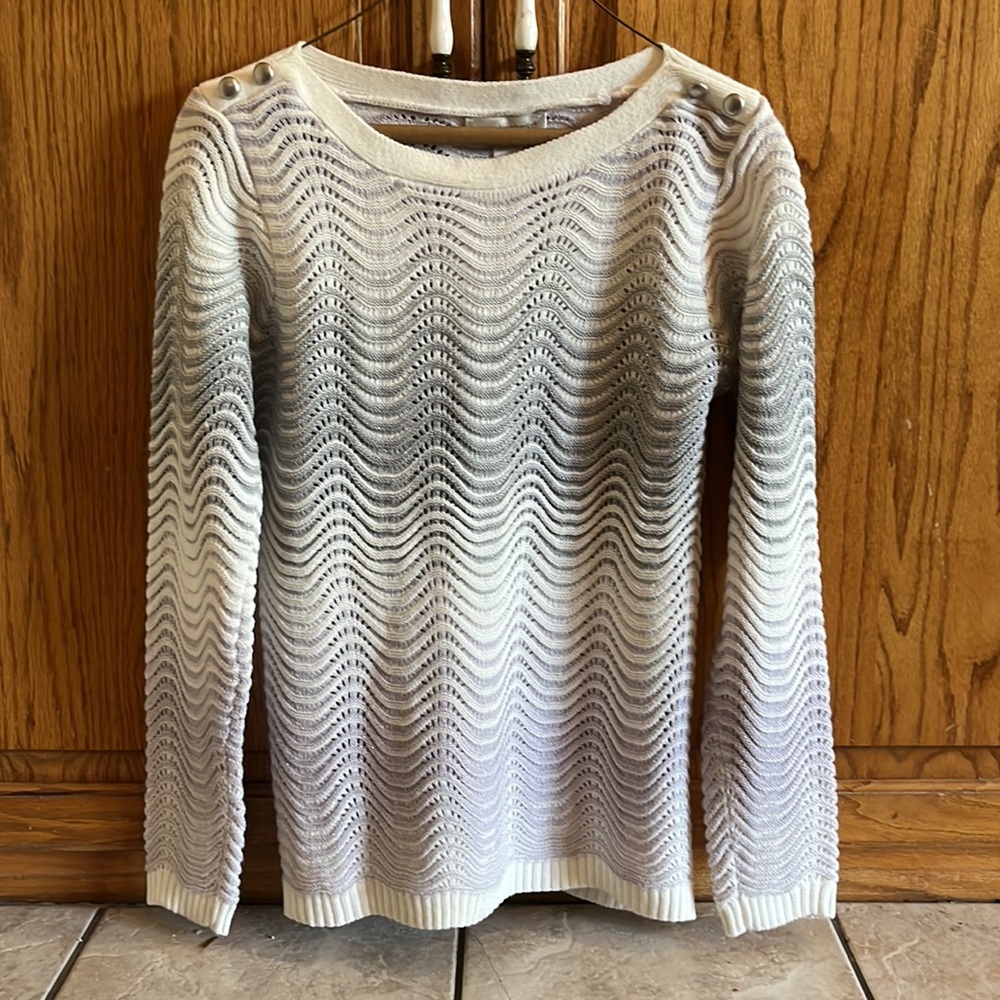 Christopher & Banks White and Gray Crew Neck Sweater